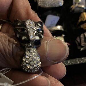 (New) Black Panther Enamel & Rhinestones Stretch Ring